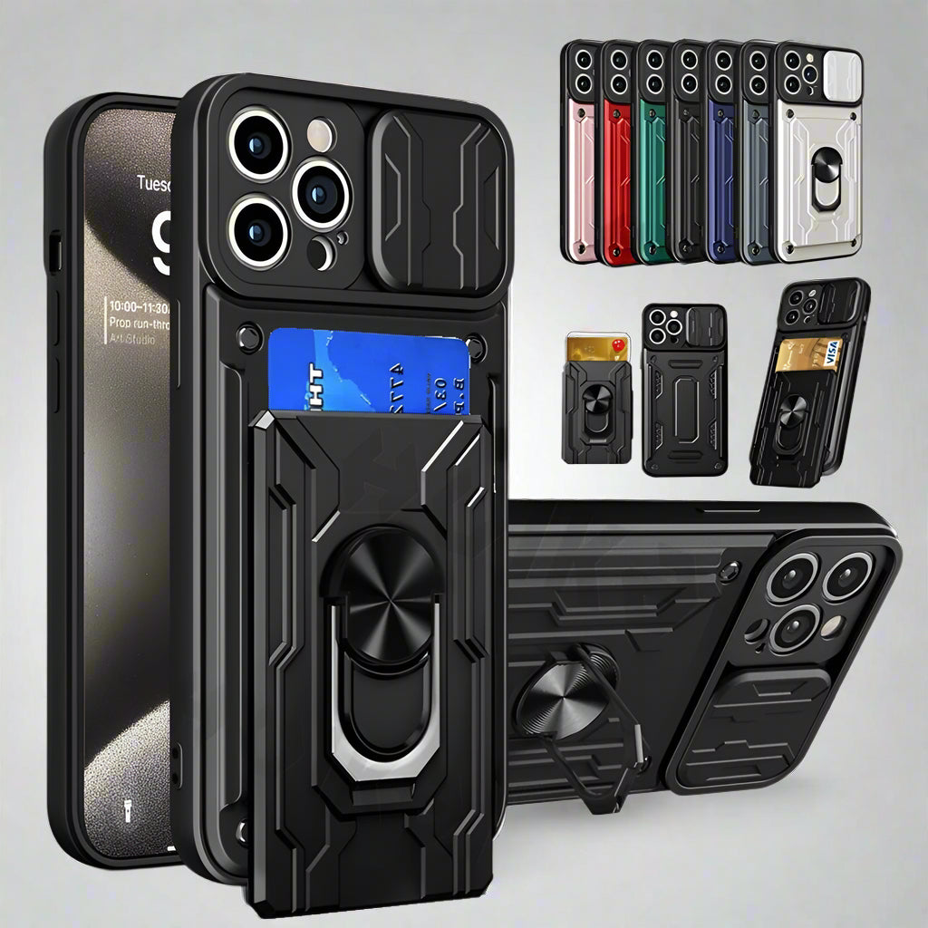Premium iPhone Case MagSafe Compatible Liquid Silicone Card Holder Ring Stand Shockproof Camera Guard Protective Cover Slim Wireless Charging Design