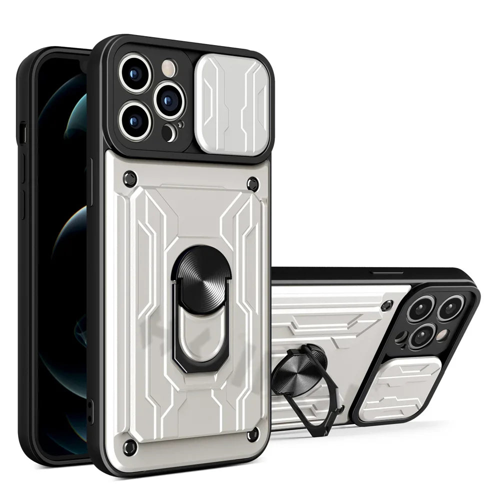 Premium iPhone Case MagSafe Compatible Liquid Silicone Card Holder Ring Stand Shockproof Camera Guard Protective Cover Slim Wireless Charging Design
