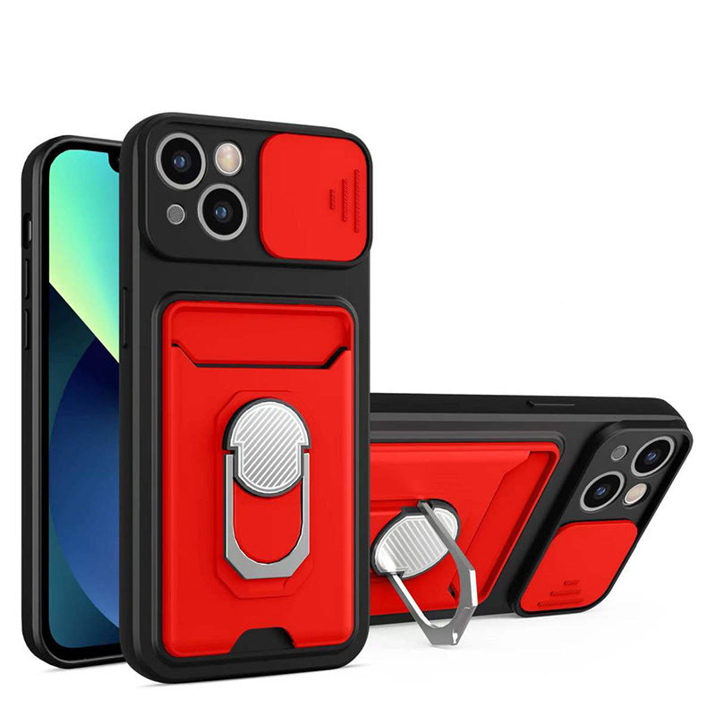 Premium iPhone Case MagSafe Compatible Liquid Silicone Card Holder Ring Stand Shockproof Camera Guard Protective Cover Slim Wireless Charging Design