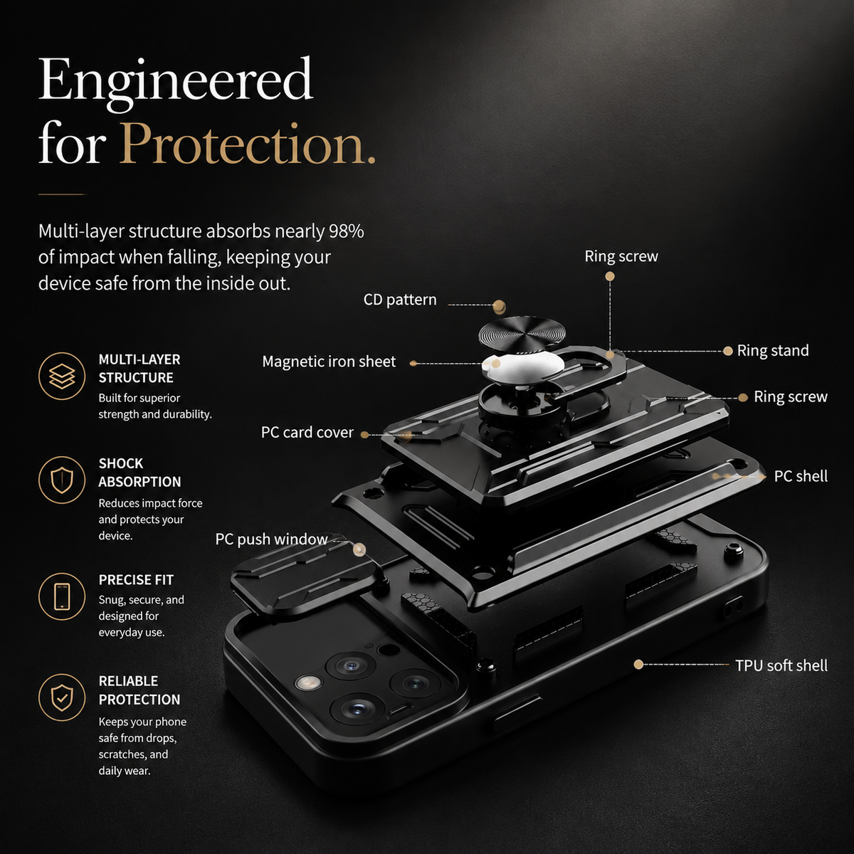 Premium iPhone Case MagSafe Compatible Liquid Silicone Card Holder Ring Stand Shockproof Camera Guard Protective Cover Slim Wireless Charging Design