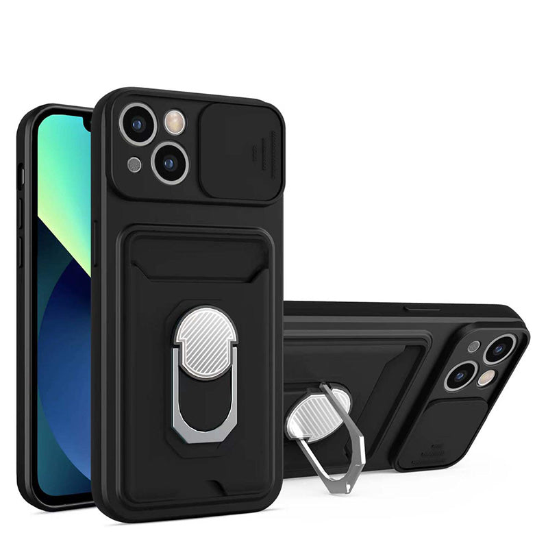 Premium iPhone Case MagSafe Compatible Liquid Silicone Card Holder Ring Stand Shockproof Camera Guard Protective Cover Slim Wireless Charging Design