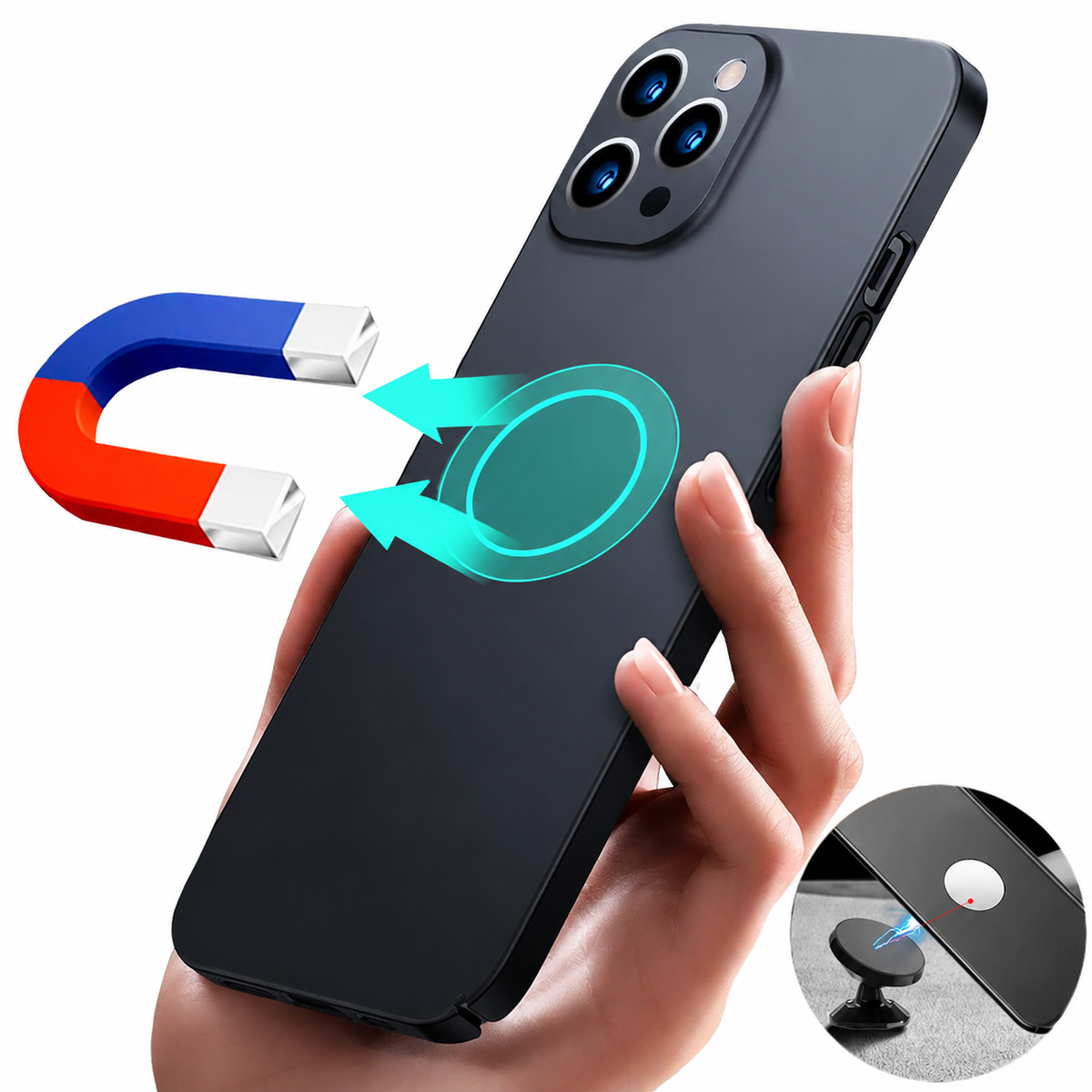 Premium iPhone Case MagSafe Compatible Magnetic Car Mount Matte Shockproof Protective Cover Ultra Thin Slim Design for Everyday Protection