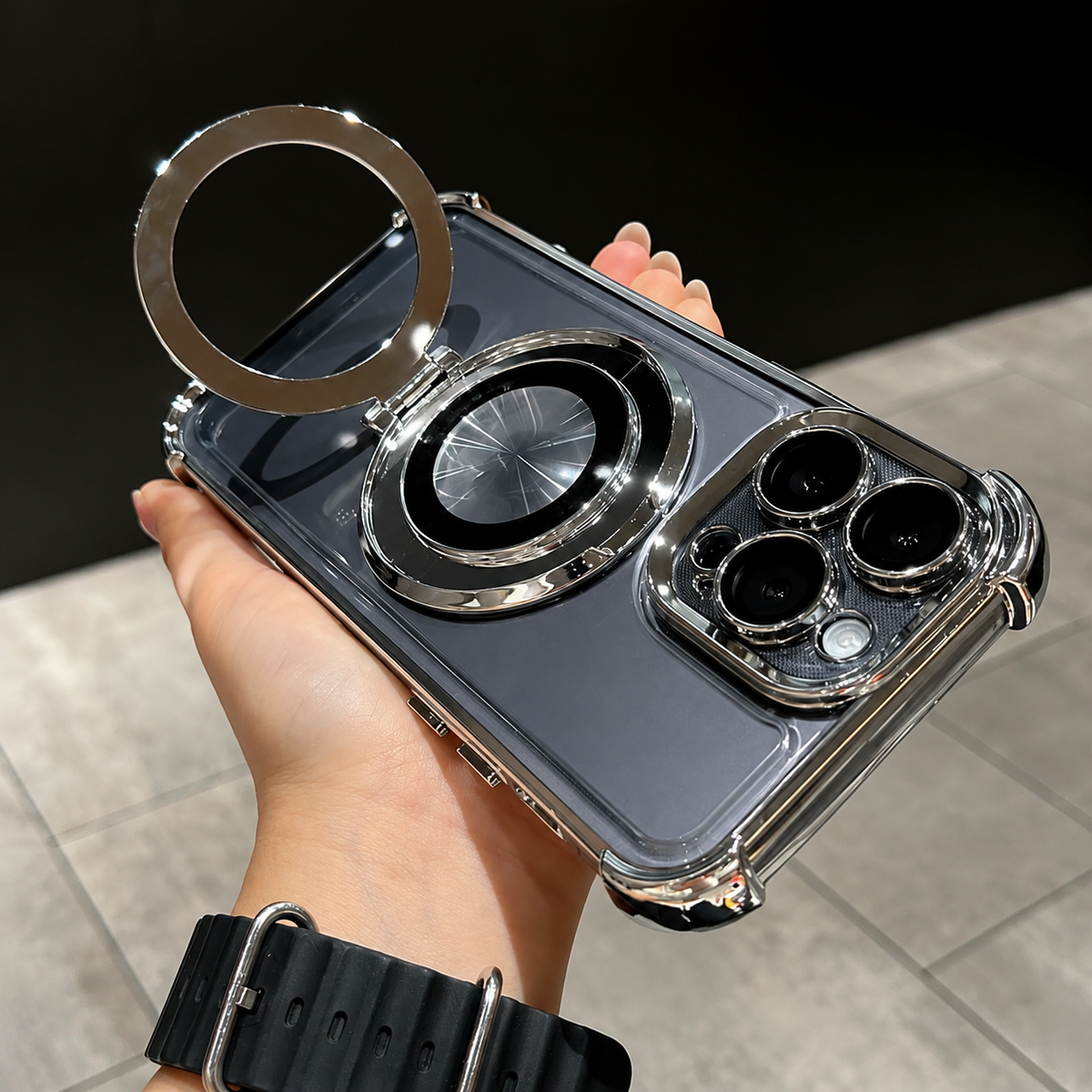 Premium iPhone Case MagSafe Compatible Matte Ring Stand Shockproof Protective Cover Hard PC Camera Lens Protection Ultra Thin Slim Design