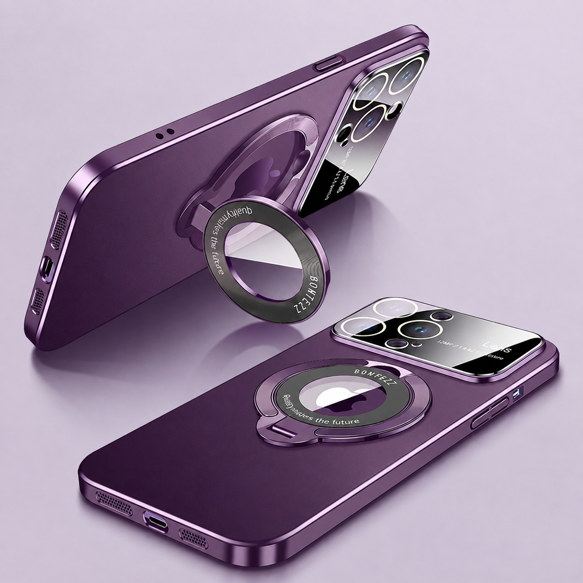 Premium iPhone Case MagSafe Compatible Matte Ring Stand Shockproof Protective Cover Hard PC Camera Lens Protection Ultra Thin Slim Design