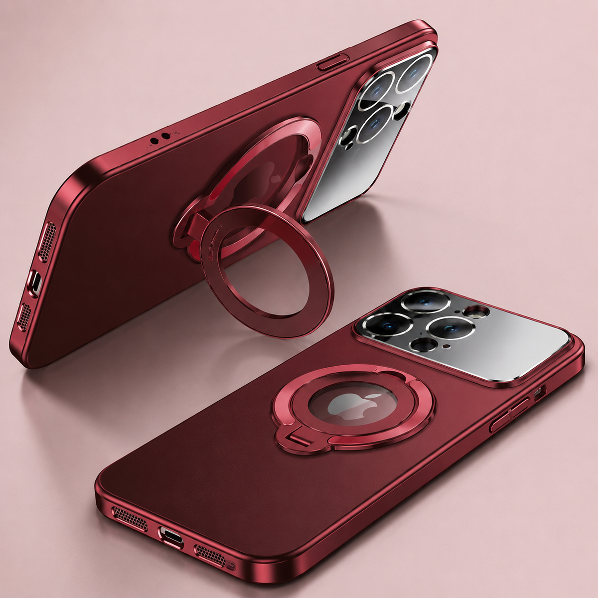 Premium iPhone Case MagSafe Compatible Matte Ring Stand Shockproof Protective Cover Hard PC Camera Lens Protection Ultra Thin Slim Design