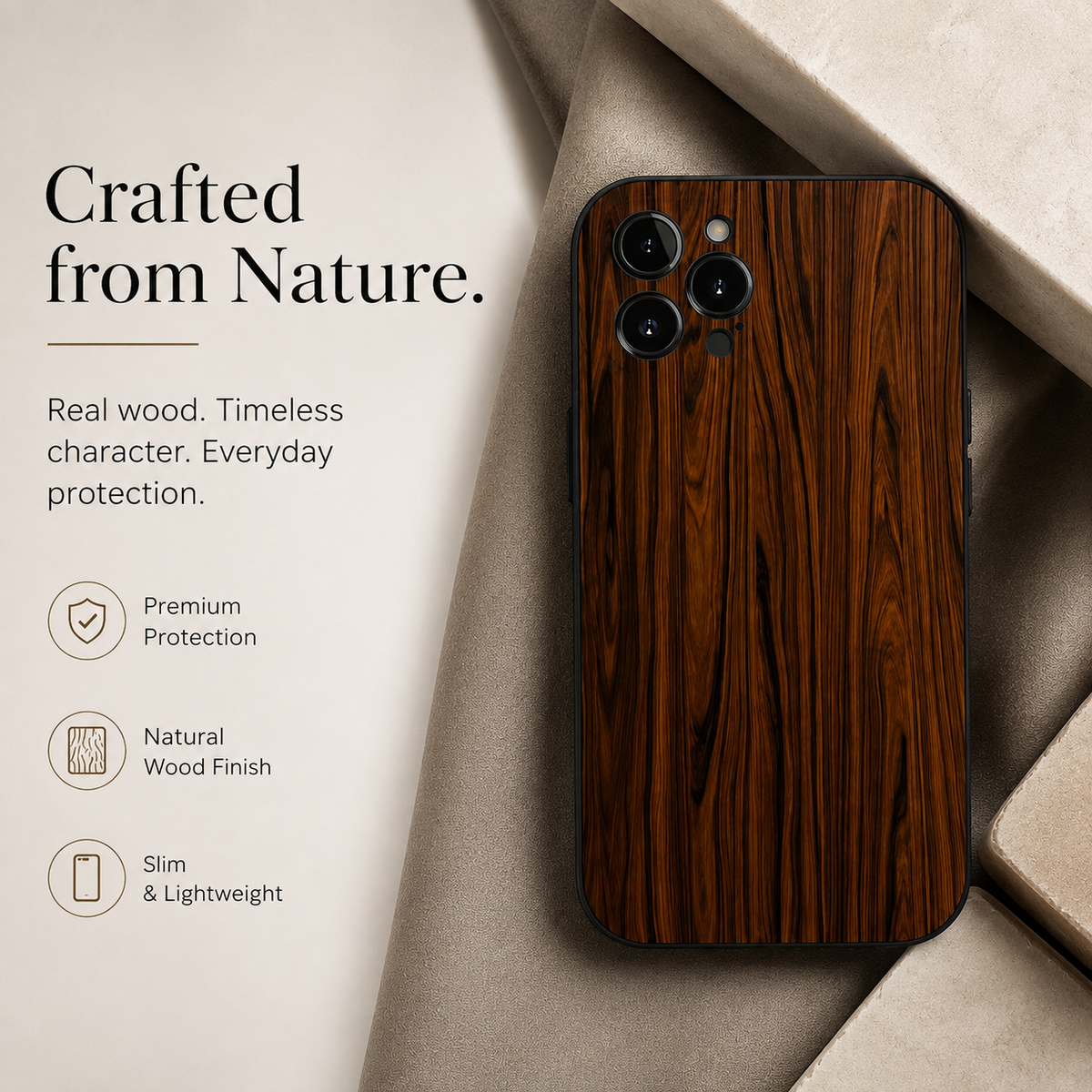 Premium iPhone Case MagSafe Compatible Natural Wood Protective Cover Shockproof TPU Bumper Camera Lens Guard Anti Scratch Slim Lightweight Design