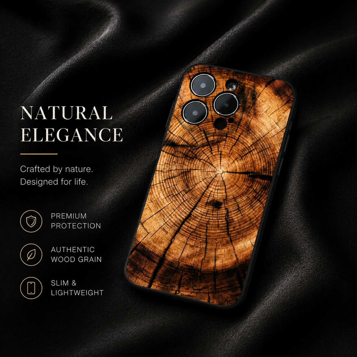 Premium iPhone Case MagSafe Compatible Natural Wood Protective Cover Shockproof TPU Bumper Camera Lens Guard Anti Scratch Slim Lightweight Design