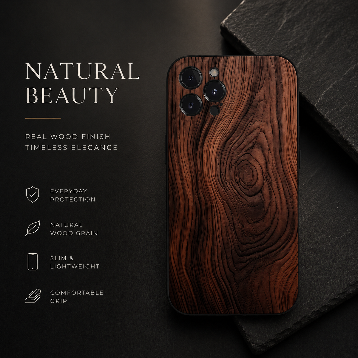 Premium iPhone Case MagSafe Compatible Natural Wood Protective Cover Shockproof TPU Bumper Camera Lens Guard Anti Scratch Slim Lightweight Design