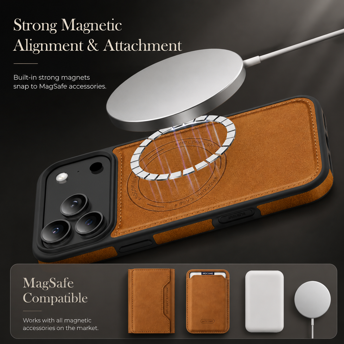 Premium iPhone Case MagSafe Compatible PU Leather Wallet Card Holder Shockproof TPU PC Magnetic Anti Scratch Anti Fingerprint Non Slip Slim Cover Case