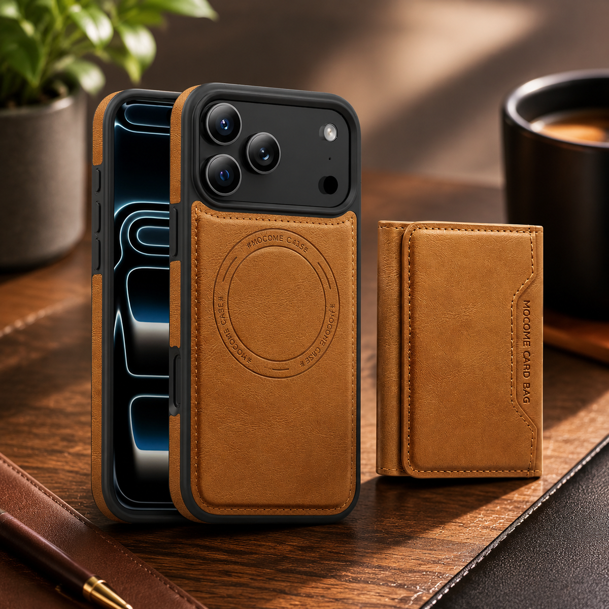 Premium iPhone Case MagSafe Compatible PU Leather Wallet Card Holder Shockproof TPU PC Magnetic Anti Scratch Anti Fingerprint Non Slip Slim Cover Case