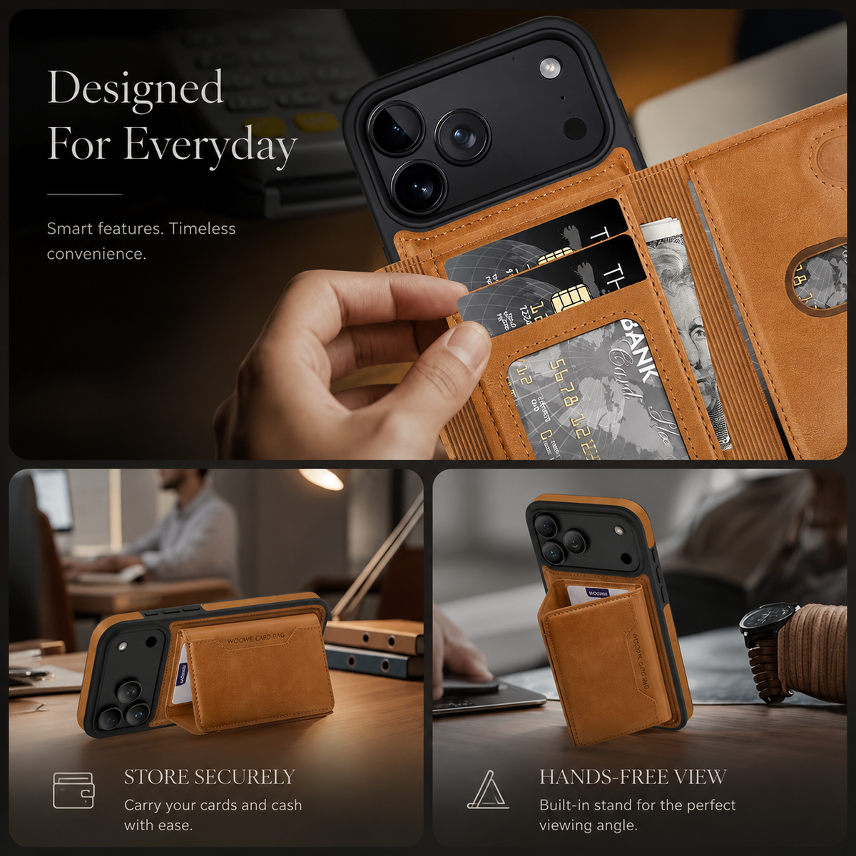 Premium iPhone Case MagSafe Compatible PU Leather Wallet Card Holder Shockproof TPU PC Magnetic Anti Scratch Anti Fingerprint Non Slip Slim Cover Case
