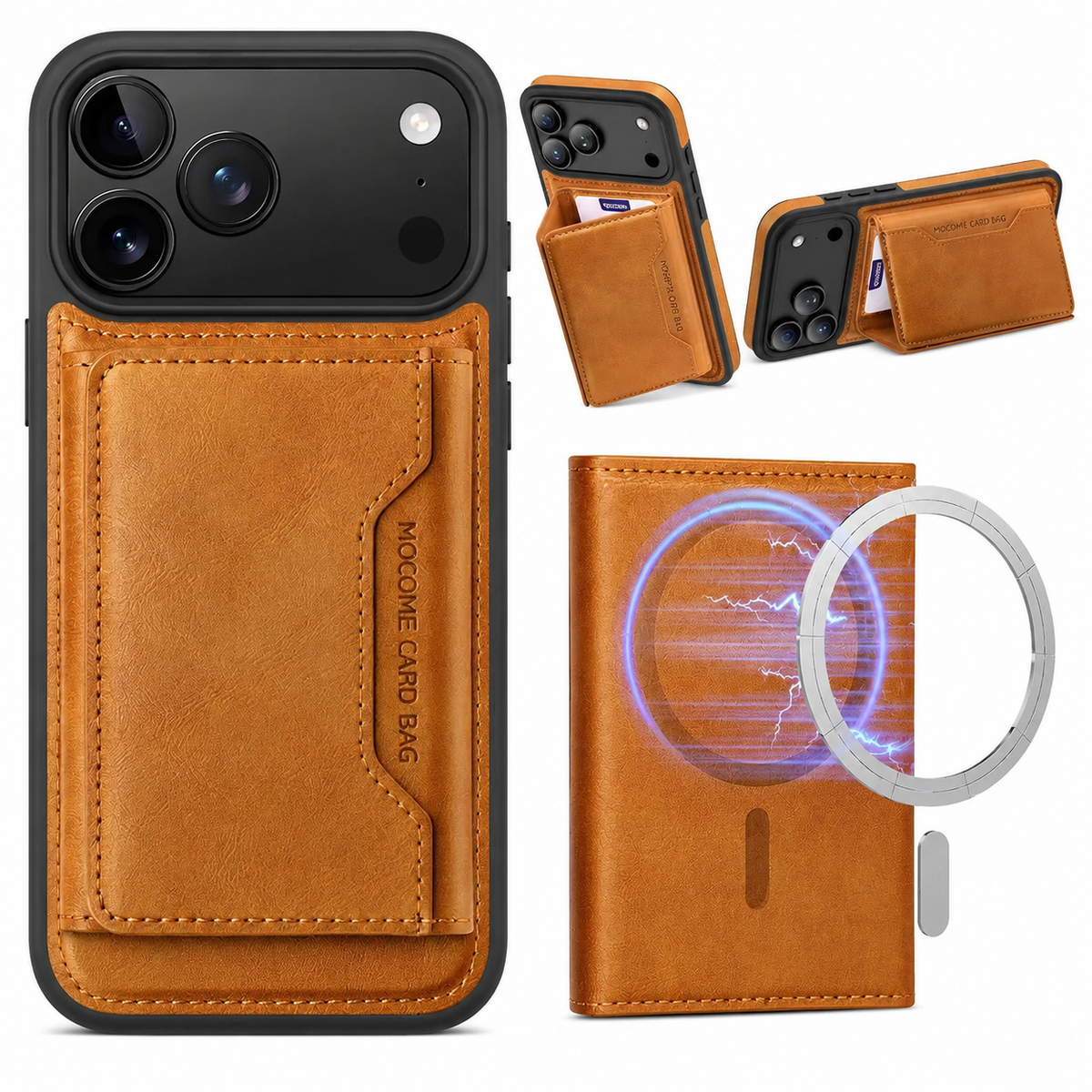 Premium iPhone Case MagSafe Compatible PU Leather Wallet Card Holder Shockproof TPU PC Magnetic Anti Scratch Anti Fingerprint Non Slip Slim Cover Case