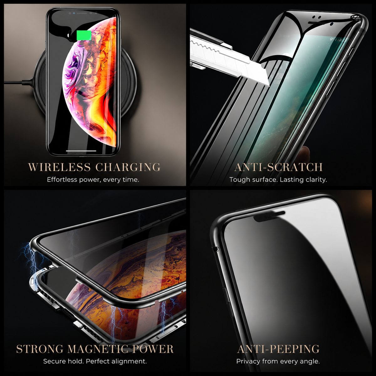 Premium iPhone Case MagSafe Compatible Privacy Screen Tempered Glass Shockproof 360 Full Body Camera Lens Protection Slim Design Anti Scratch