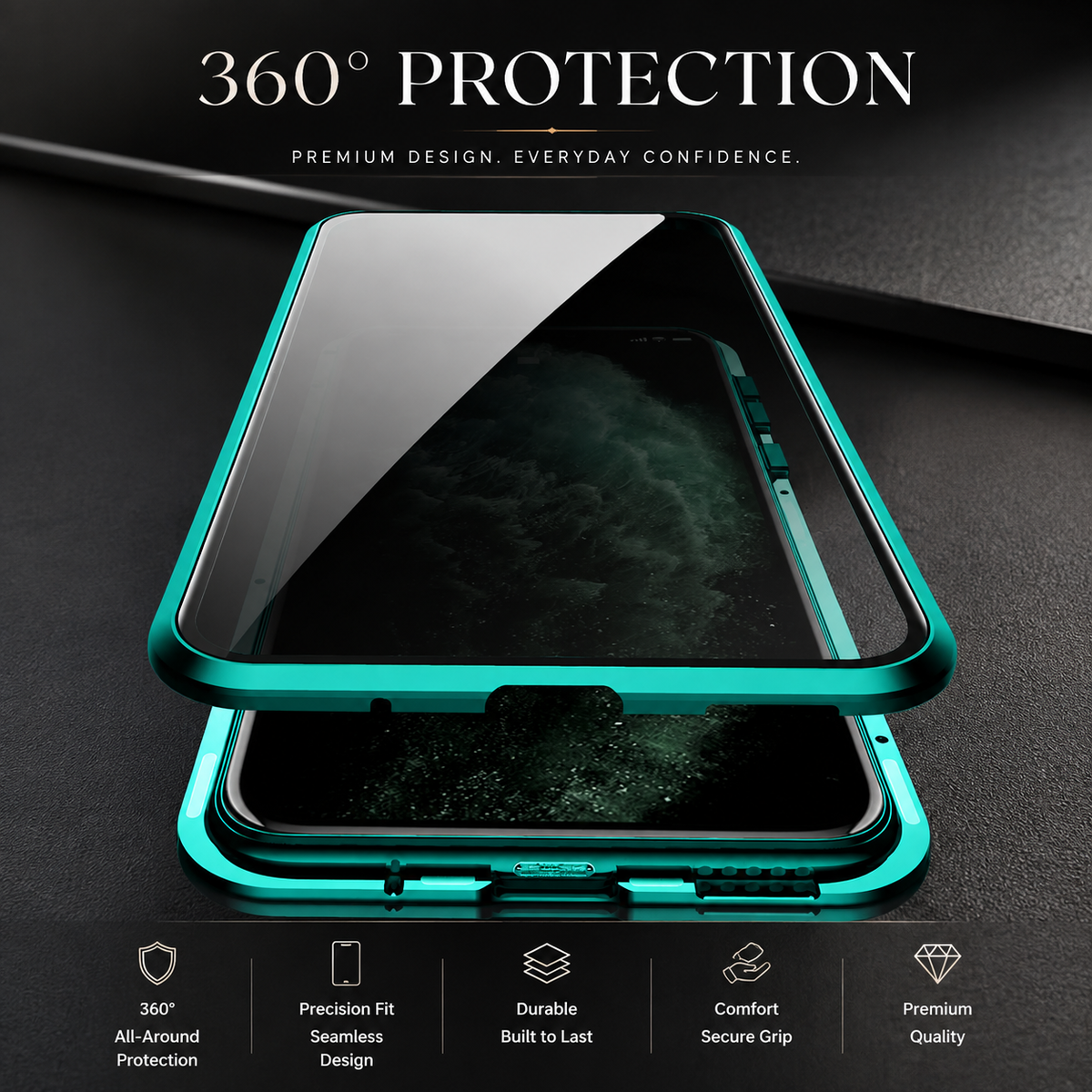 Premium iPhone Case MagSafe Compatible Privacy Screen Tempered Glass Shockproof 360 Full Body Camera Lens Protection Slim Design Anti Scratch