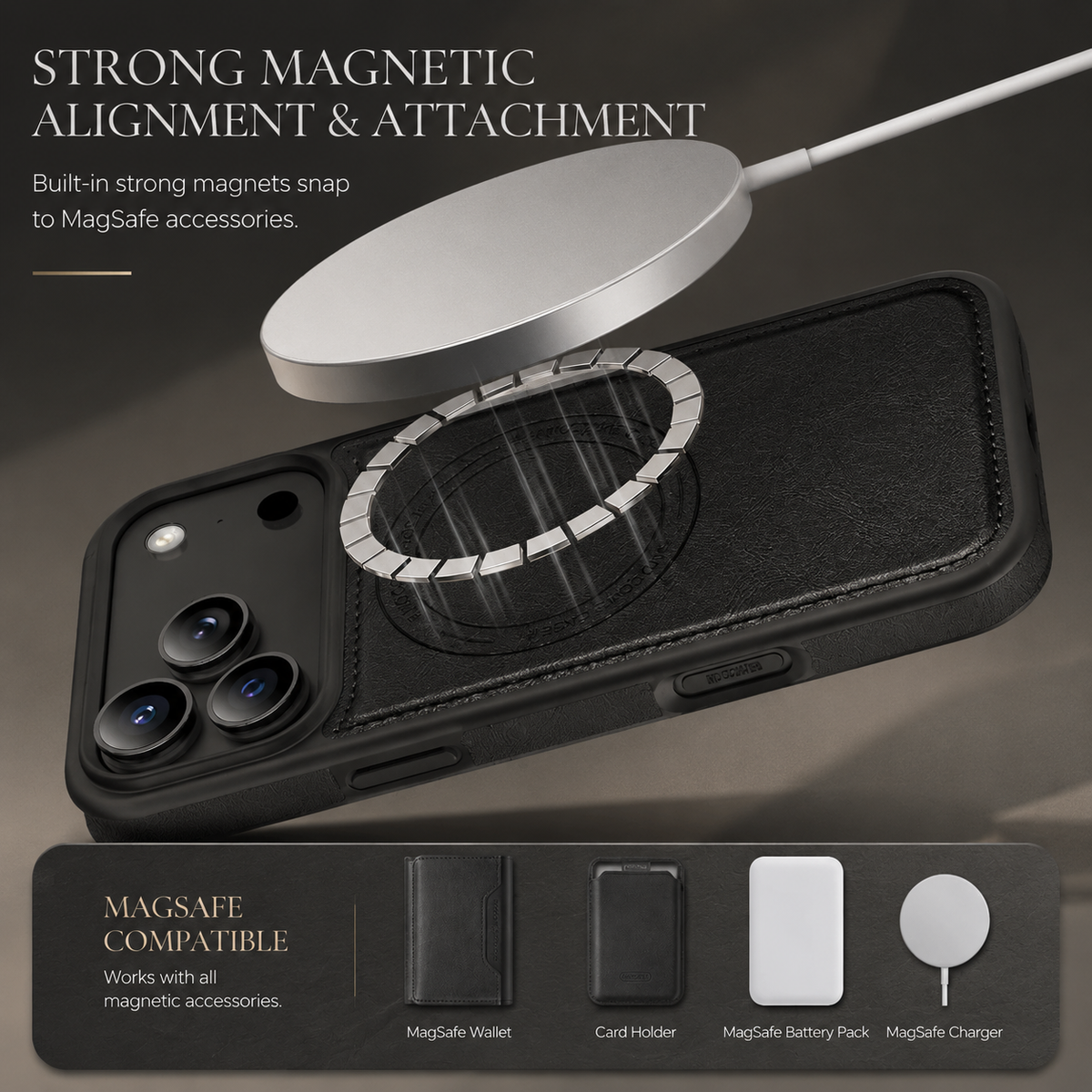 Premium iPhone Case MagSafe Compatible RFID Blocking Leather Wallet Card Holder Shockproof Anti Scratch Anti Fingerprint Secure Storage Slim Protective Cover