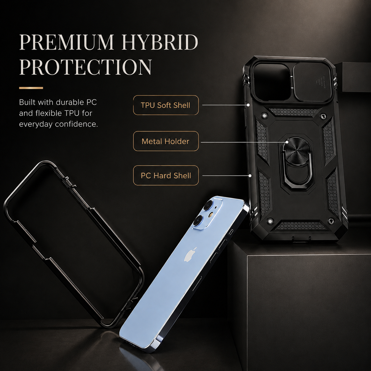 Premium iPhone Case MagSafe Compatible Rugged Armor Card Holder Kickstand Shockproof Cover 360° Rotating Stand Full Protection Anti Slip Heavy Duty Design