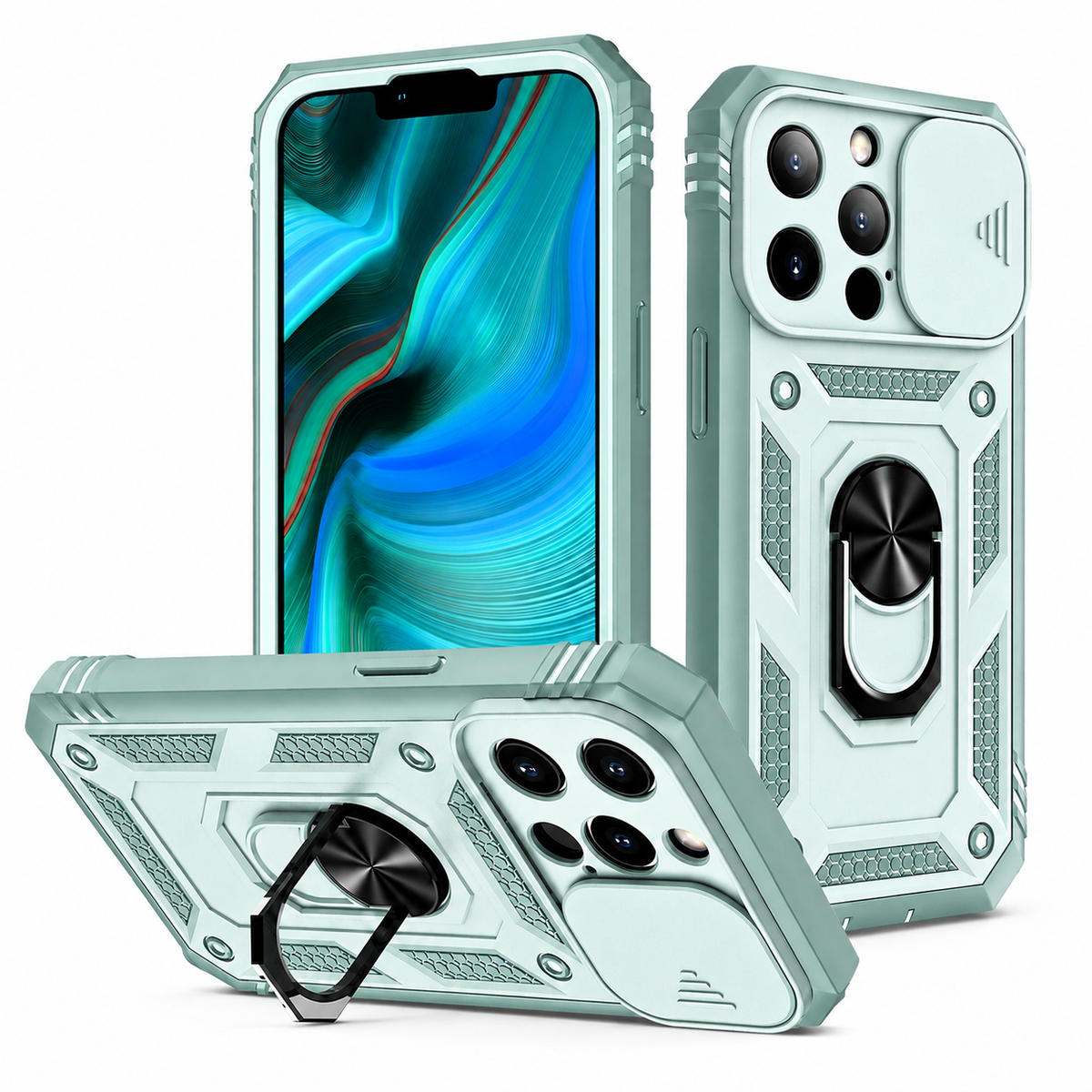 Premium iPhone Case MagSafe Compatible Rugged Armor Card Holder Kickstand Shockproof Cover 360° Rotating Stand Full Protection Anti Slip Heavy Duty Design