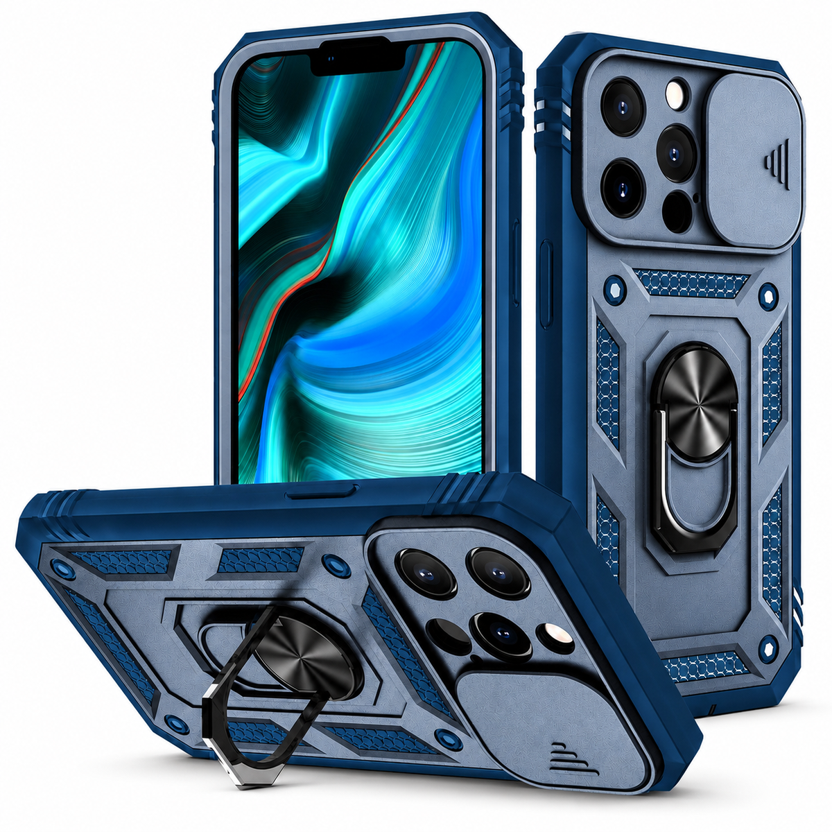 Premium iPhone Case MagSafe Compatible Rugged Armor Card Holder Kickstand Shockproof Cover 360° Rotating Stand Full Protection Anti Slip Heavy Duty Design