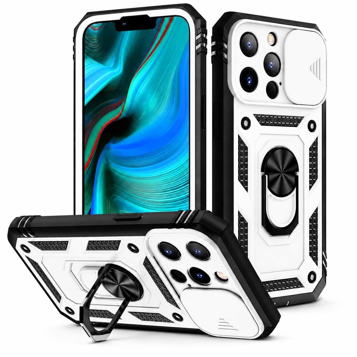 Premium iPhone Case MagSafe Compatible Rugged Armor Card Holder Kickstand Shockproof Cover 360° Rotating Stand Full Protection Anti Slip Heavy Duty Design