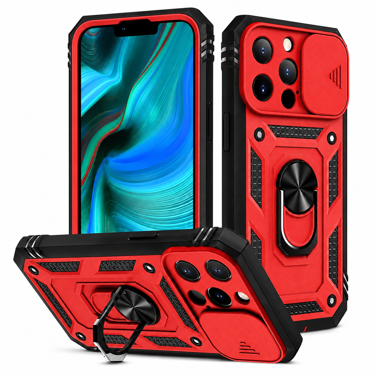 Premium iPhone Case MagSafe Compatible Rugged Armor Card Holder Kickstand Shockproof Cover 360° Rotating Stand Full Protection Anti Slip Heavy Duty Design