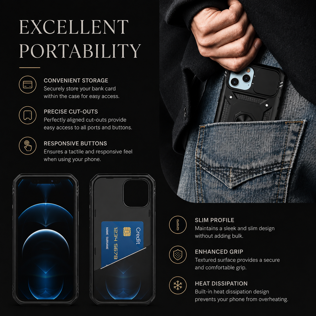 Premium iPhone Case MagSafe Compatible Rugged Armor Card Holder Kickstand Shockproof Cover 360° Rotating Stand Full Protection Anti Slip Heavy Duty Design