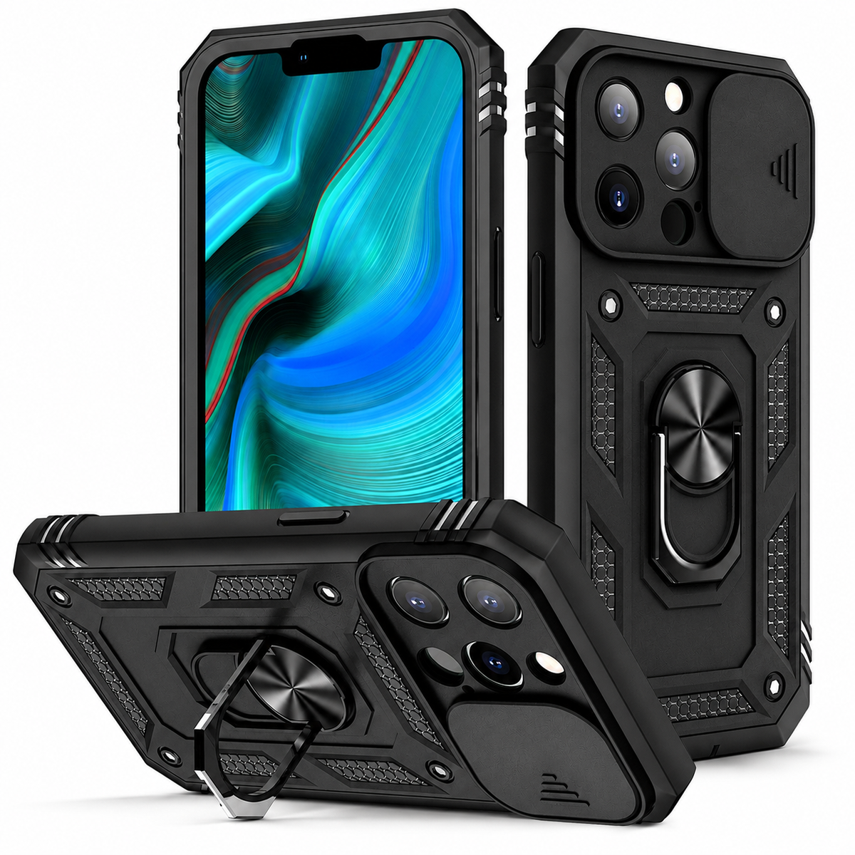 Premium iPhone Case MagSafe Compatible Rugged Armor Card Holder Kickstand Shockproof Cover 360° Rotating Stand Full Protection Anti Slip Heavy Duty Design