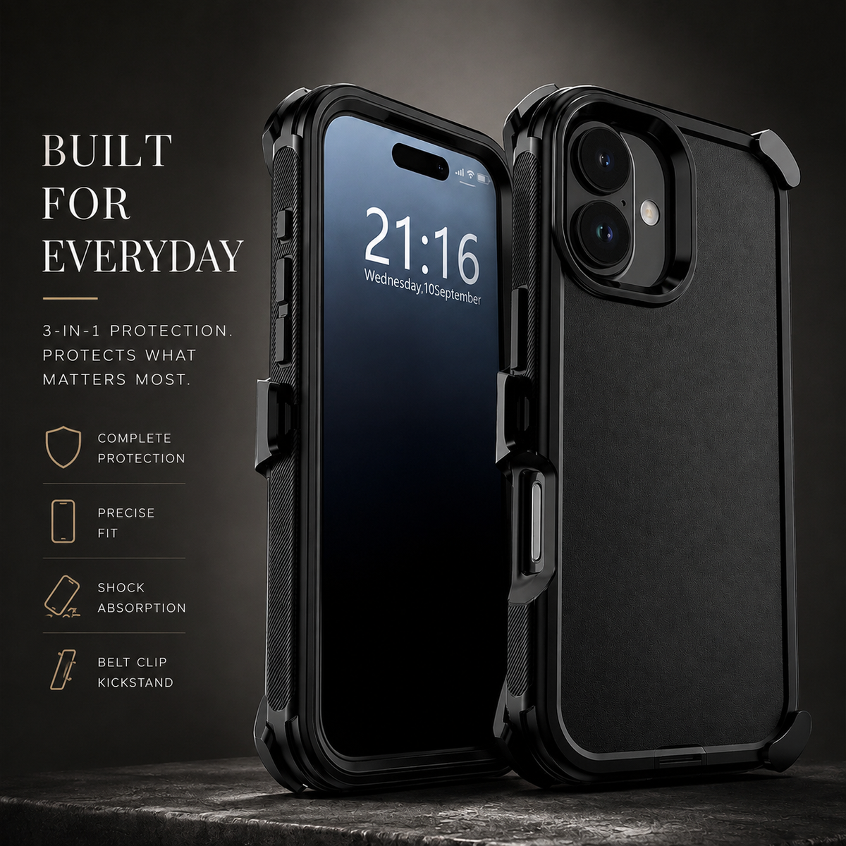 Premium iPhone Case MagSafe Compatible Rugged Holster Cover 3 Layer Shockproof Armor Belt Clip Kickstand Anti-Slip Grip Full Protection Design Durable