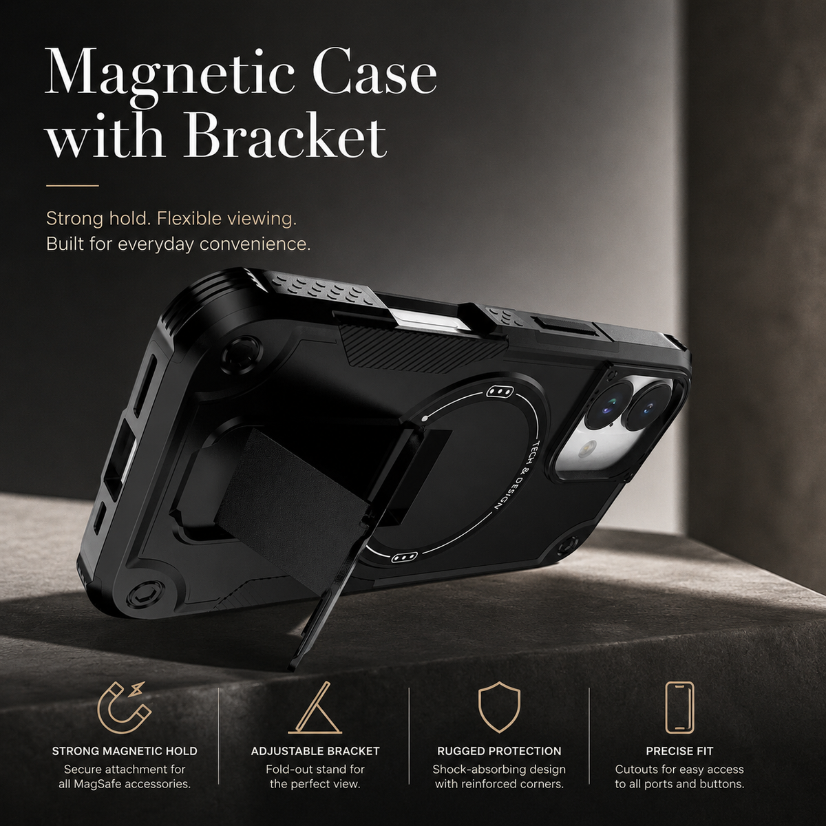 Premium iPhone Case MagSafe Compatible Shockproof Dual Layer PC TPU Kickstand Lanyard Strap Heavy Duty Anti Scratch Full Coverage Protective Cover