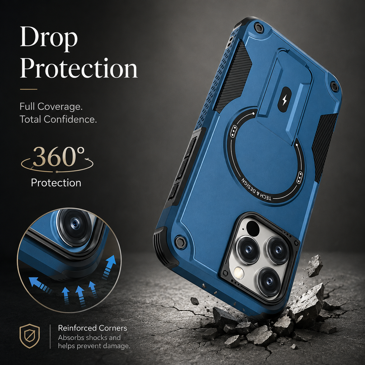 Premium iPhone Case MagSafe Compatible Shockproof Dual Layer PC TPU Kickstand Lanyard Strap Heavy Duty Anti Scratch Full Coverage Protective Cover