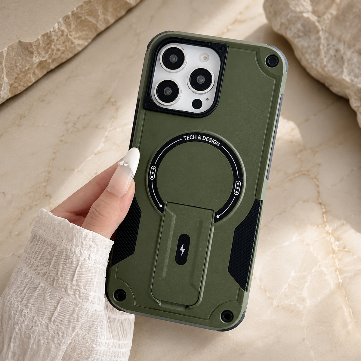 Premium iPhone Case MagSafe Compatible Shockproof Dual Layer PC TPU Kickstand Lanyard Strap Heavy Duty Anti Scratch Full Coverage Protective Cover