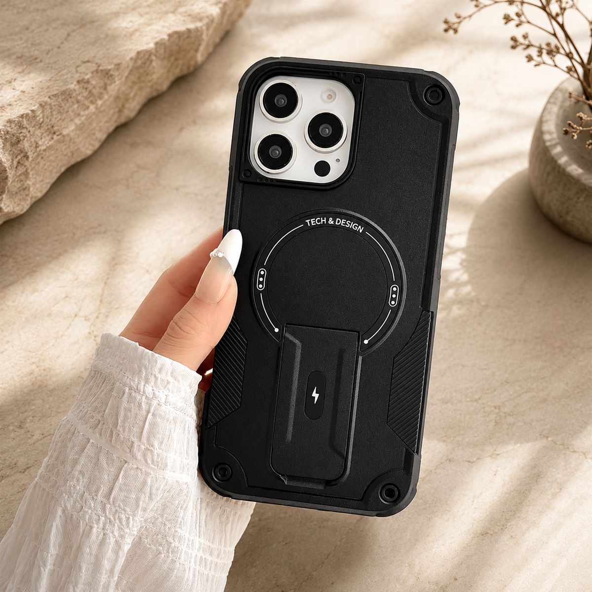 Premium iPhone Case MagSafe Compatible Shockproof Dual Layer PC TPU Kickstand Lanyard Strap Heavy Duty Anti Scratch Full Coverage Protective Cover