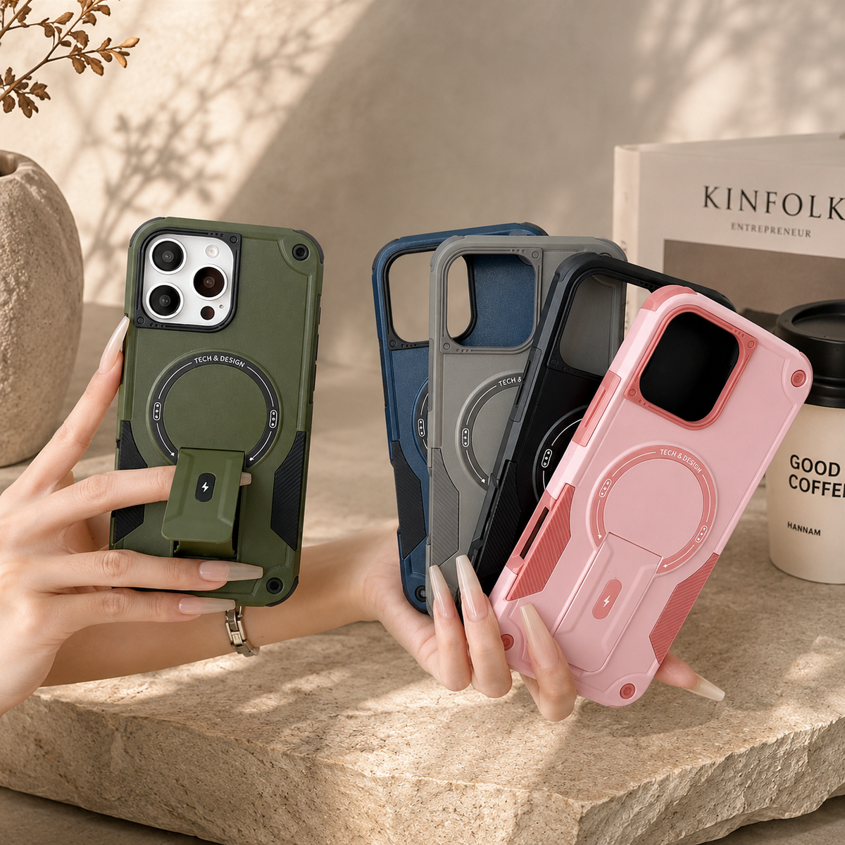 Premium iPhone Case MagSafe Compatible Shockproof Dual Layer PC TPU Kickstand Lanyard Strap Heavy Duty Anti Scratch Full Coverage Protective Cover