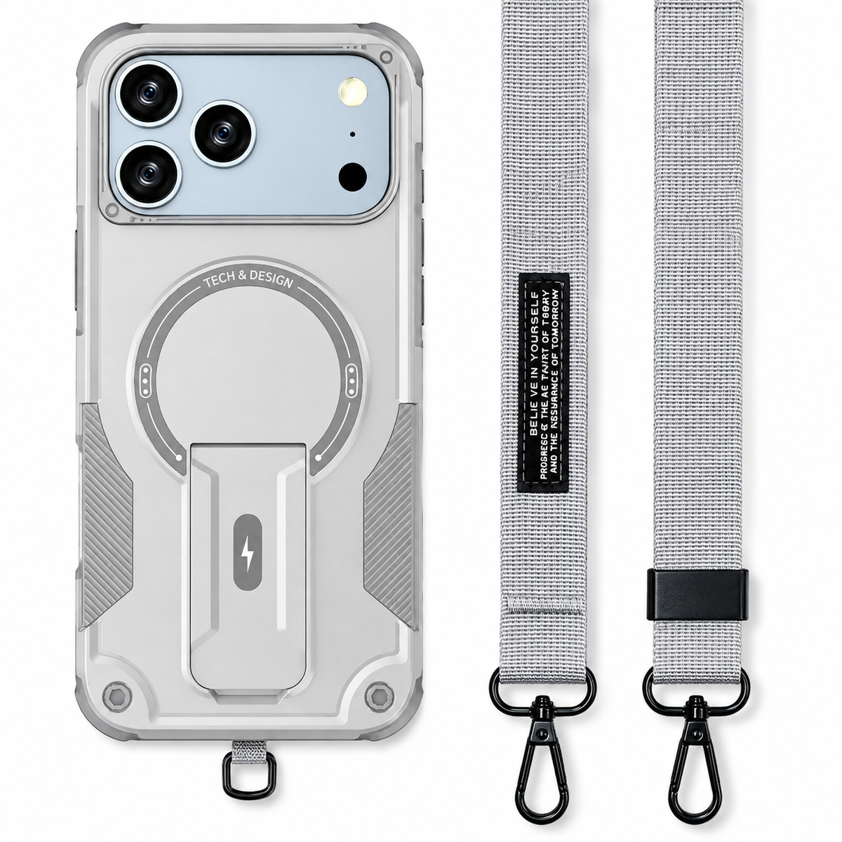 Premium iPhone Case MagSafe Compatible Shockproof Dual Layer PC TPU Kickstand Lanyard Strap Heavy Duty Anti Scratch Full Coverage Protective Cover