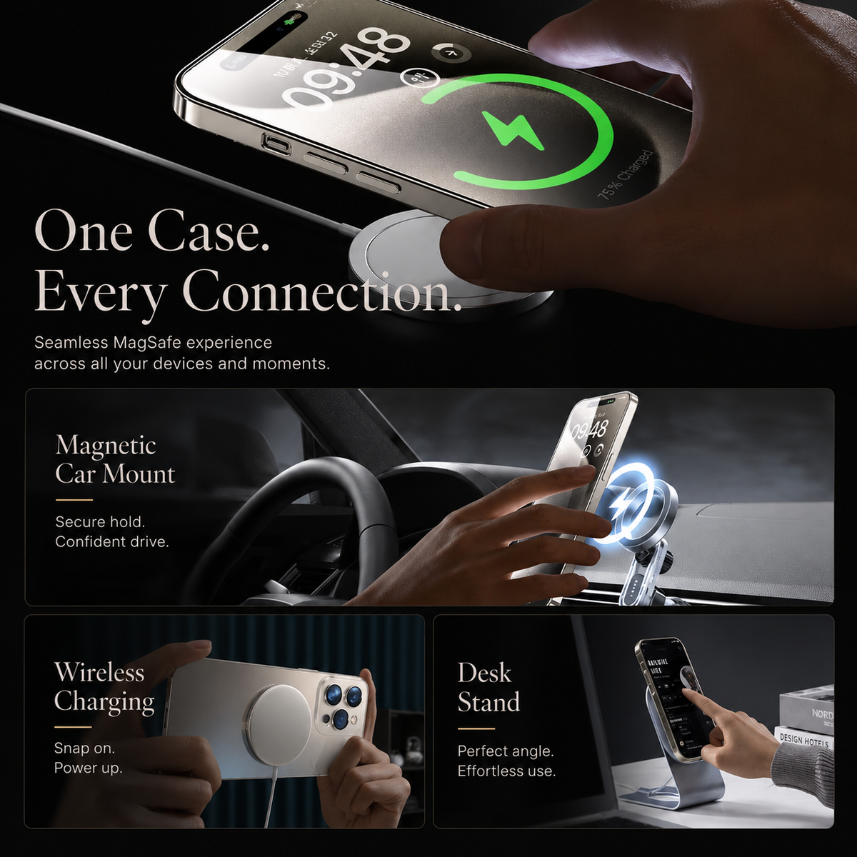 Premium iPhone Case MagSafe Compatible Shockproof Glass Back Cover Camera Protection Slim Magnetic Anti Fingerprint Raised Edge Protective Case