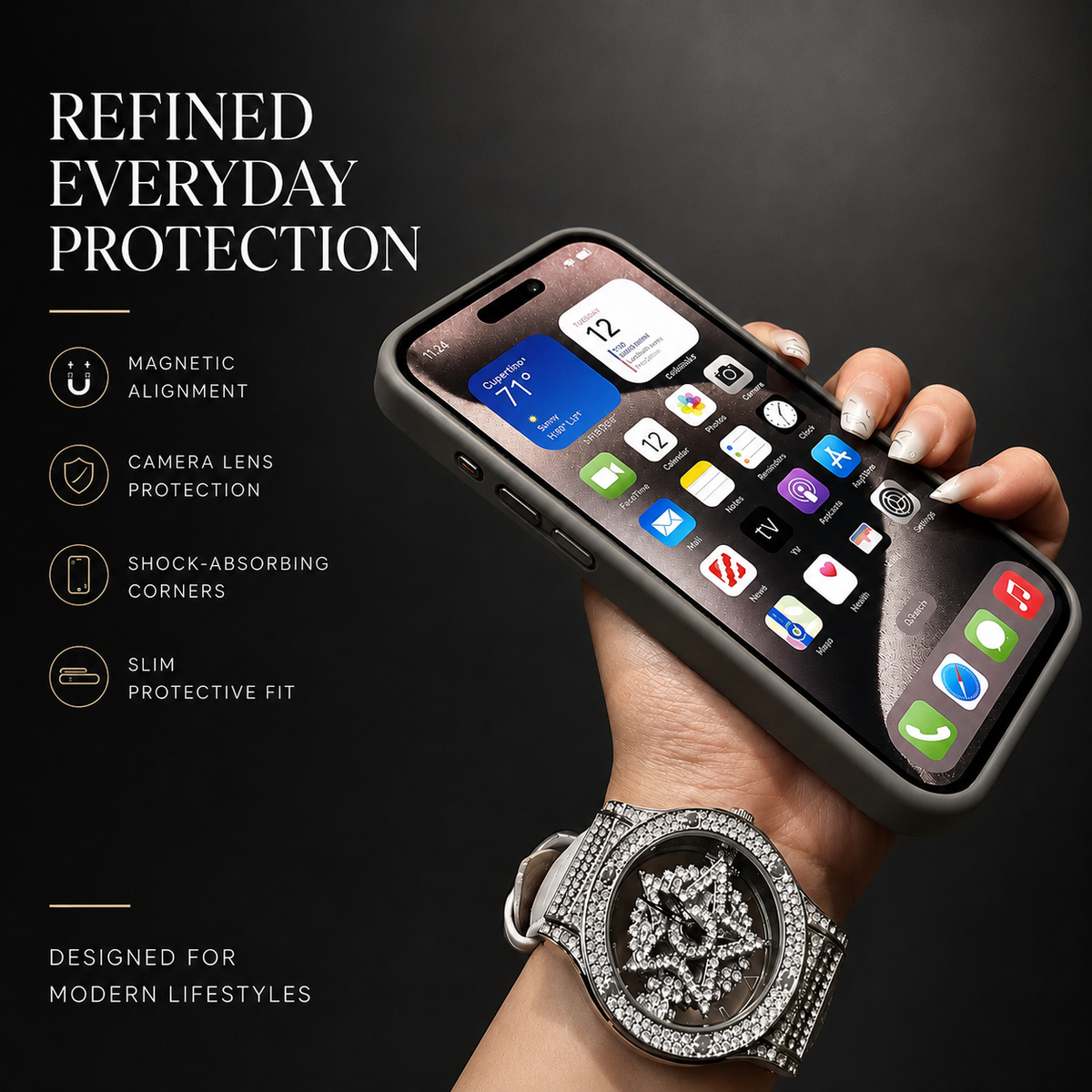 Premium iPhone Case MagSafe Compatible Shockproof Magnetic Protective Cover Bumper Full Body Camera Lens Guard Anti Scratch Slim Durable Design Modern