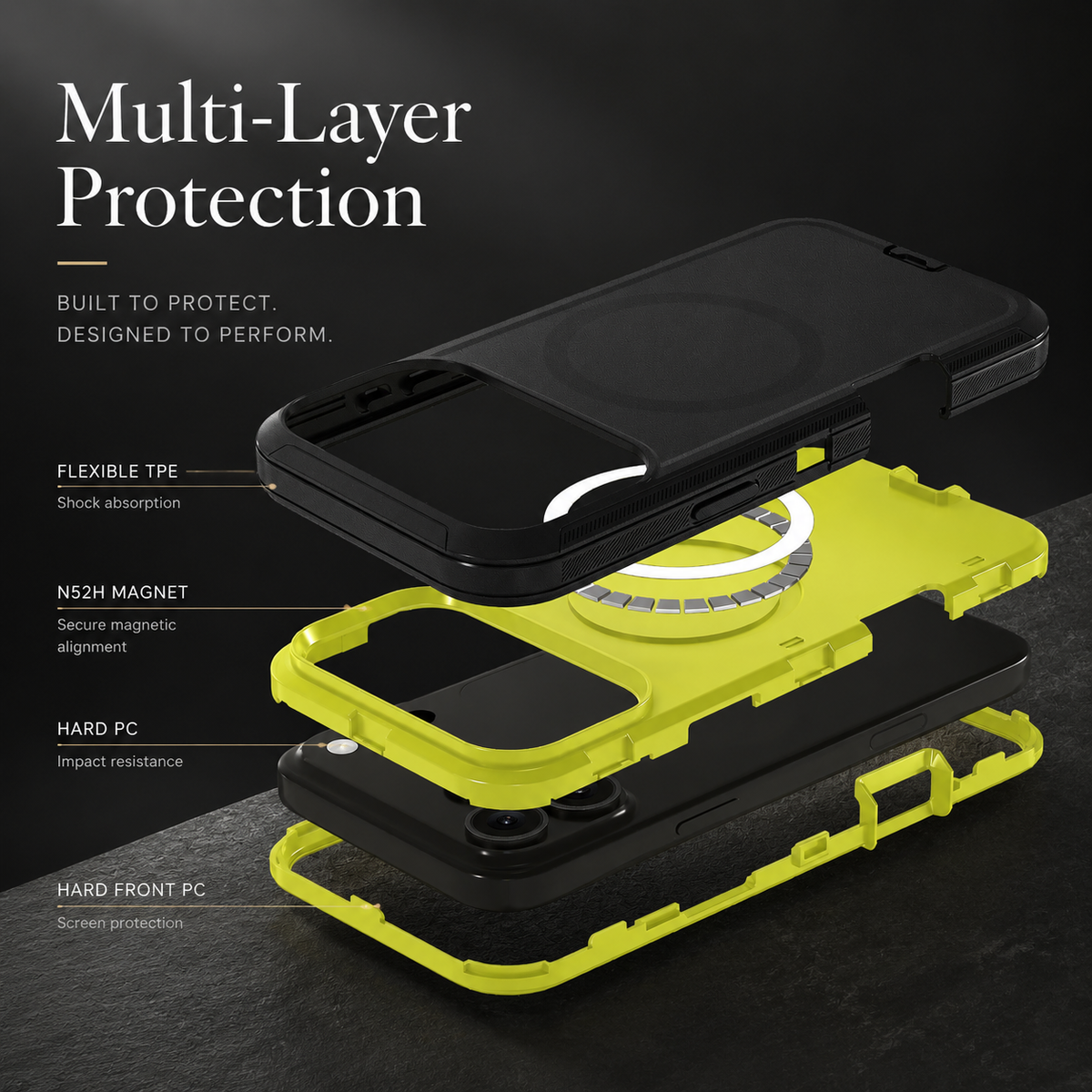 Premium iPhone Case MagSafe Compatible Shockproof PC TPU Armor Anti Slip Dual Layer Defender Heavy Duty Anti Scratch Protective Cover