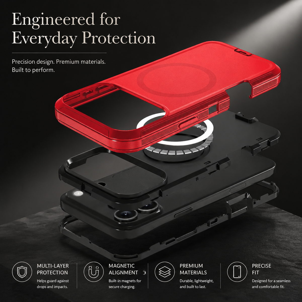 Premium iPhone Case MagSafe Compatible Shockproof PC TPU Armor Anti Slip Dual Layer Defender Heavy Duty Anti Scratch Protective Cover