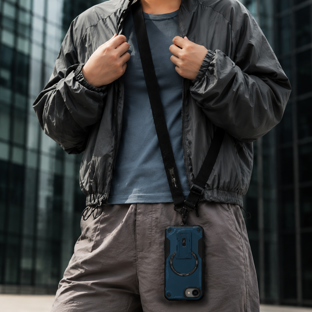 Premium iPhone Case MagSafe Compatible Shockproof PC TPU Armor Magnetic Stand Crossbody Lanyard Heavy Duty Anti Slip Rugged Protective Cover Daily Use