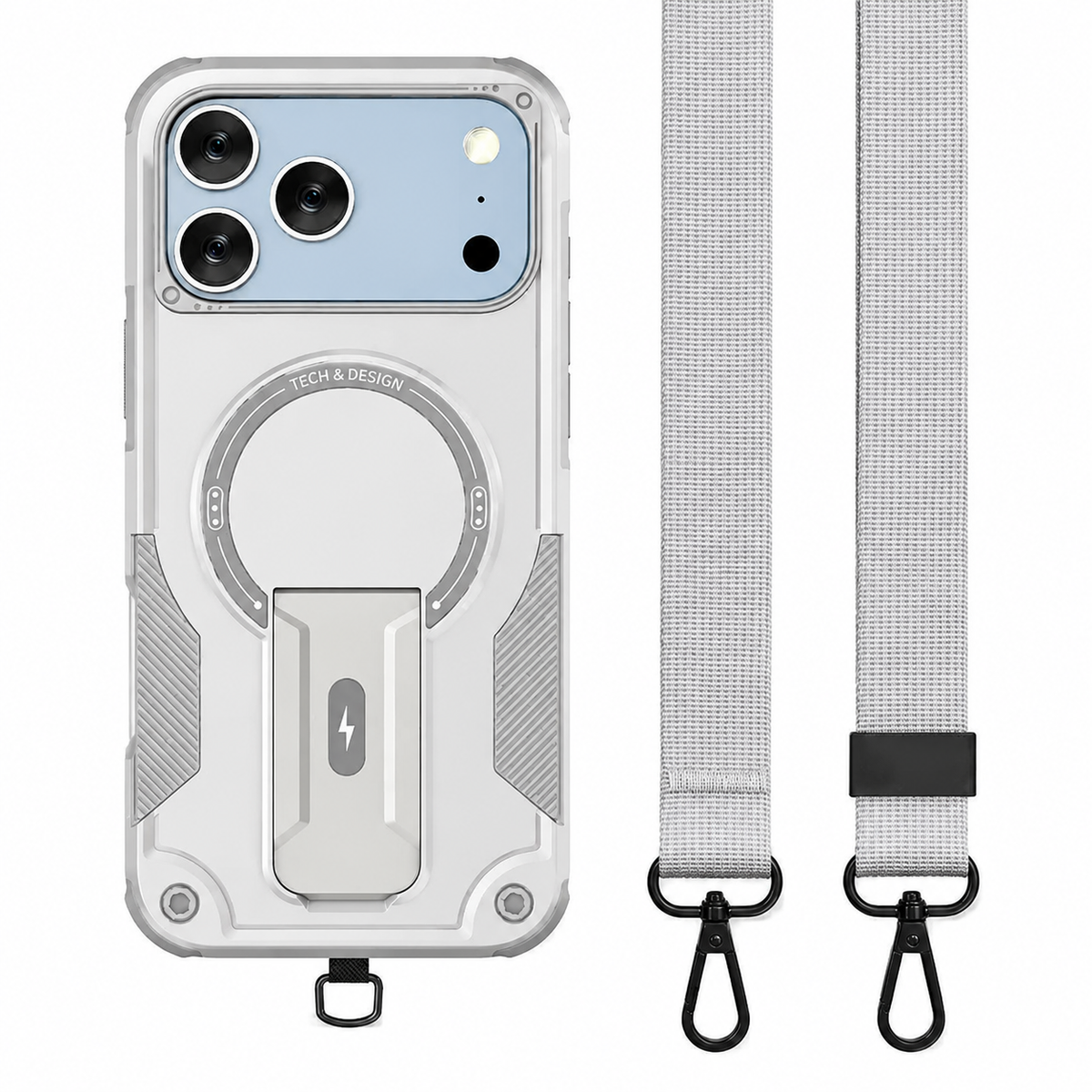 Premium iPhone Case MagSafe Compatible Shockproof PC TPU Armor Magnetic Stand Crossbody Lanyard Heavy Duty Anti Slip Rugged Protective Cover Daily Use