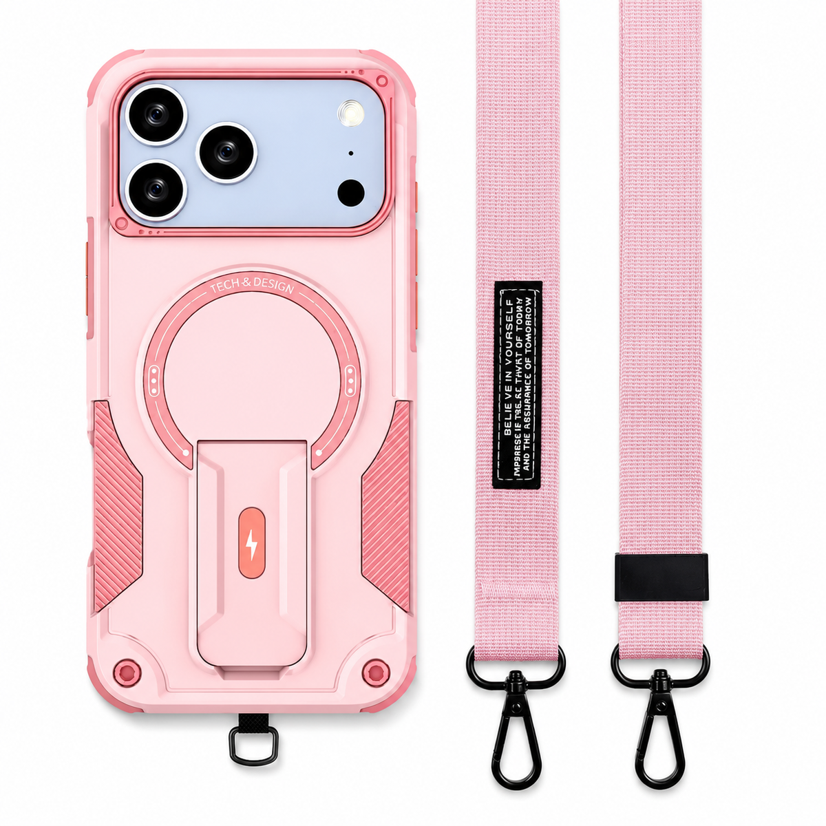 Premium iPhone Case MagSafe Compatible Shockproof PC TPU Armor Magnetic Stand Crossbody Lanyard Heavy Duty Anti Slip Rugged Protective Cover Daily Use