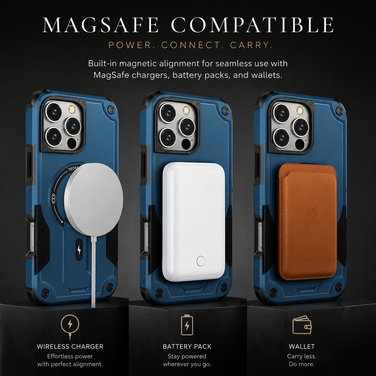 Premium iPhone Case MagSafe Compatible Shockproof PC TPU Armor Magnetic Stand Crossbody Lanyard Heavy Duty Anti Slip Rugged Protective Cover Daily Use