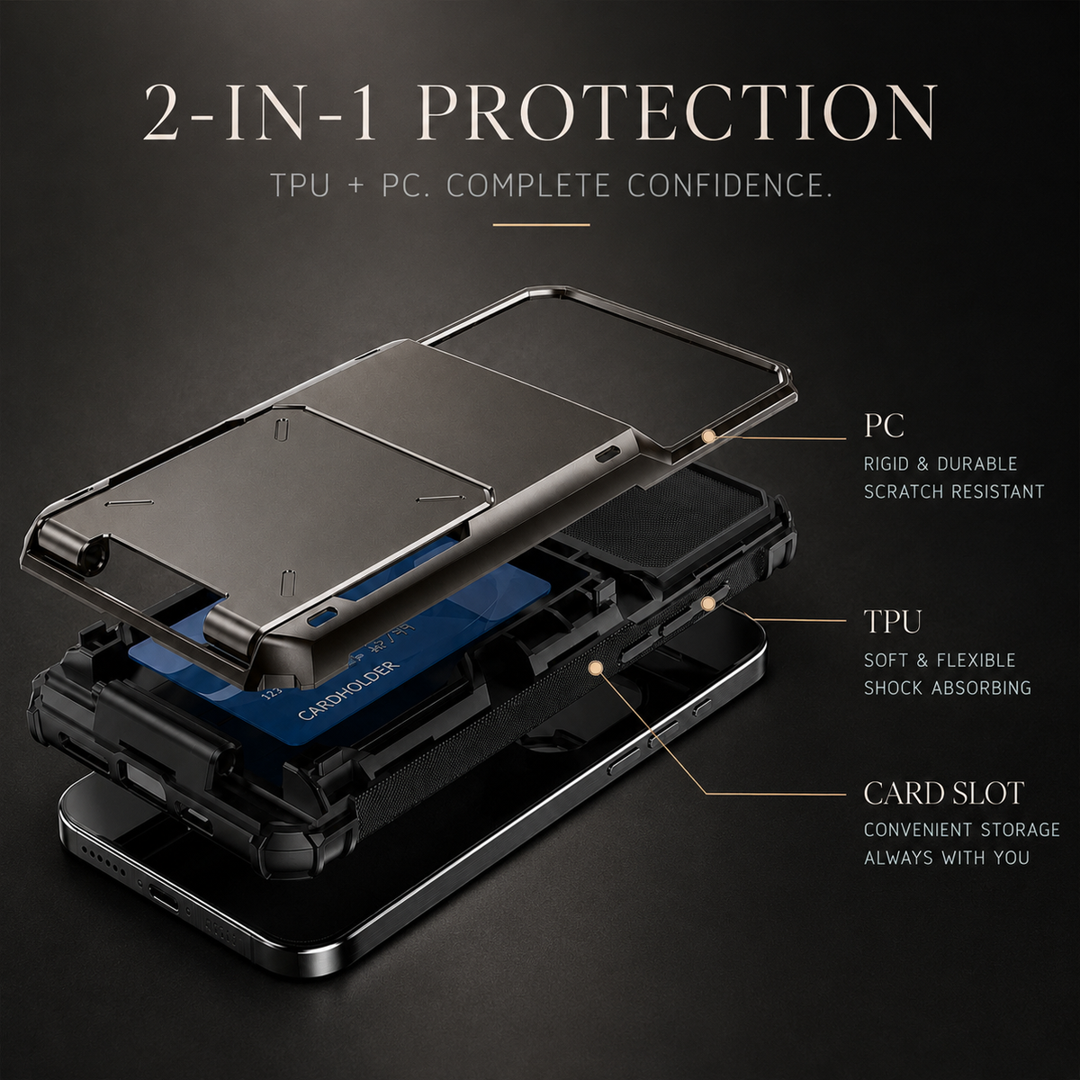Premium iPhone Case MagSafe Compatible Slide Wallet Card Holder Armor Cover Shockproof Anti Scratch Non Slip Slim Professional Full Protection Durable