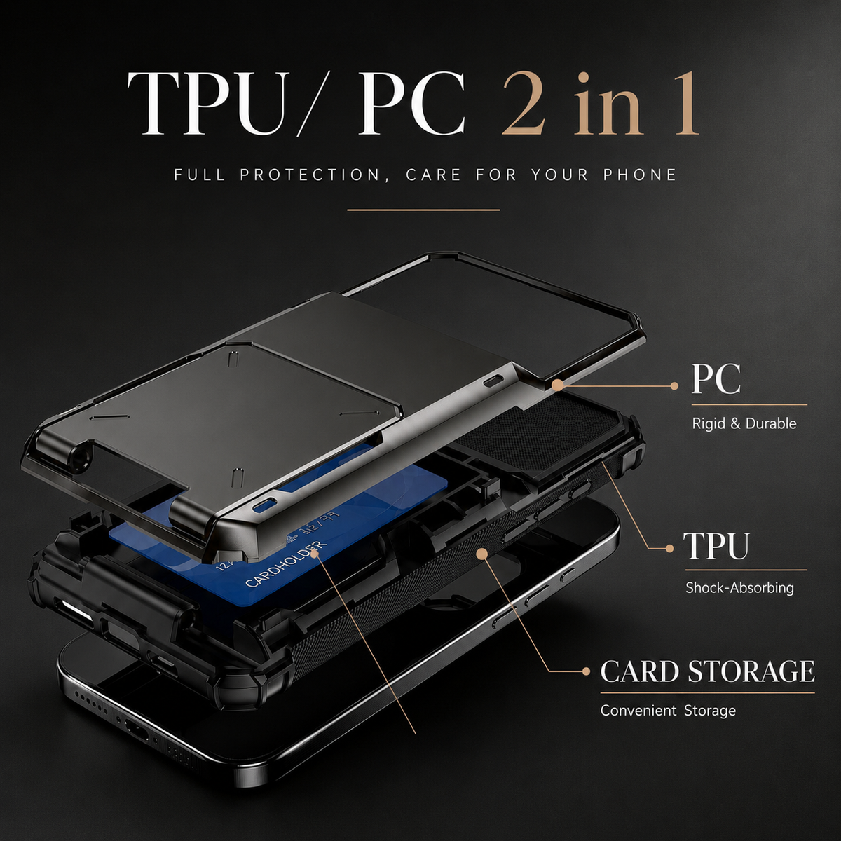 Premium iPhone Case MagSafe Compatible Slide Wallet Card Holder Armor Cover Shockproof Anti Scratch Non Slip Slim Professional Full Protection Durable