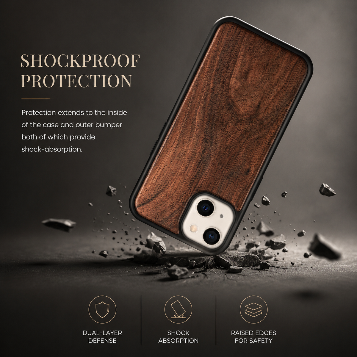 Premium iPhone Case MagSafe Compatible Solid Bamboo Wood Shockproof Hard Back Camera Lens Protection Slim Natural Design Lightweight Protective Cover