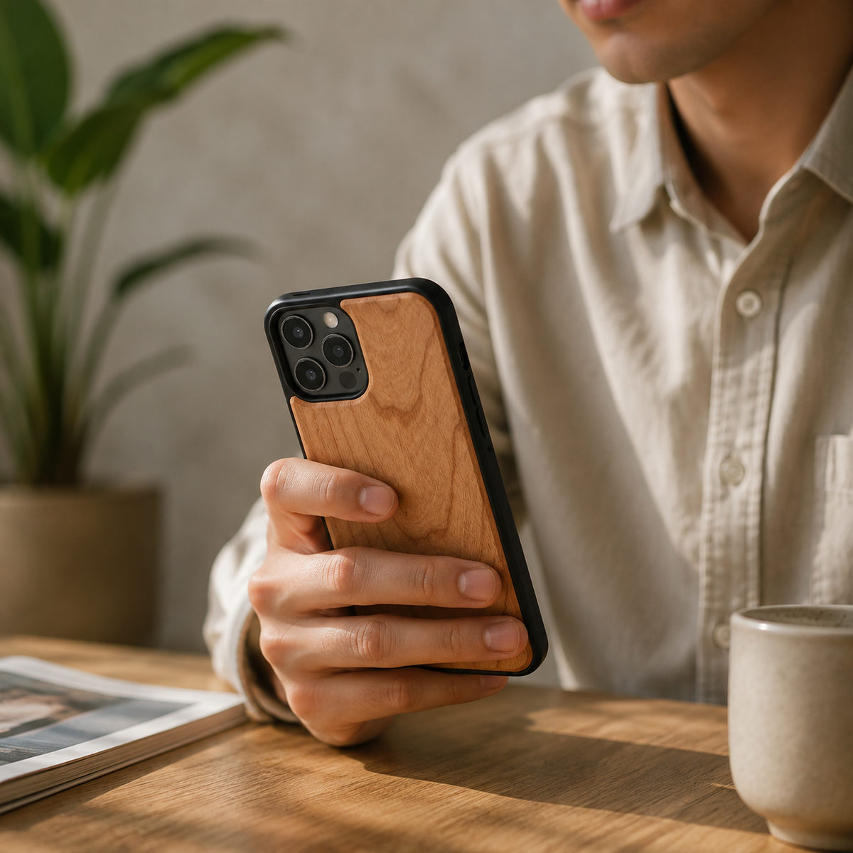 Premium iPhone Case MagSafe Compatible Solid Bamboo Wood Shockproof Hard Back Camera Lens Protection Slim Natural Design Lightweight Protective Cover