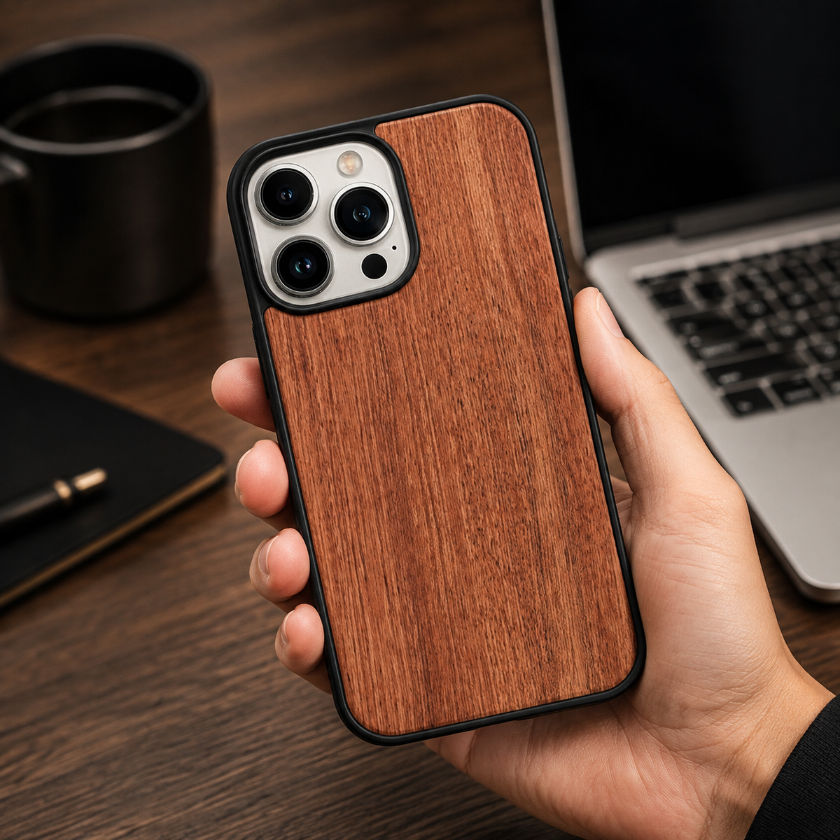 Premium iPhone Case MagSafe Compatible Solid Bamboo Wood Shockproof Hard Back Camera Lens Protection Slim Natural Design Lightweight Protective Cover