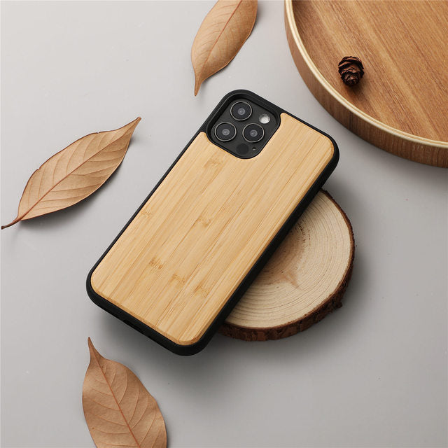 Premium iPhone Case MagSafe Compatible Solid Bamboo Wood Shockproof Hard Back Camera Lens Protection Slim Natural Design Lightweight Protective Cover