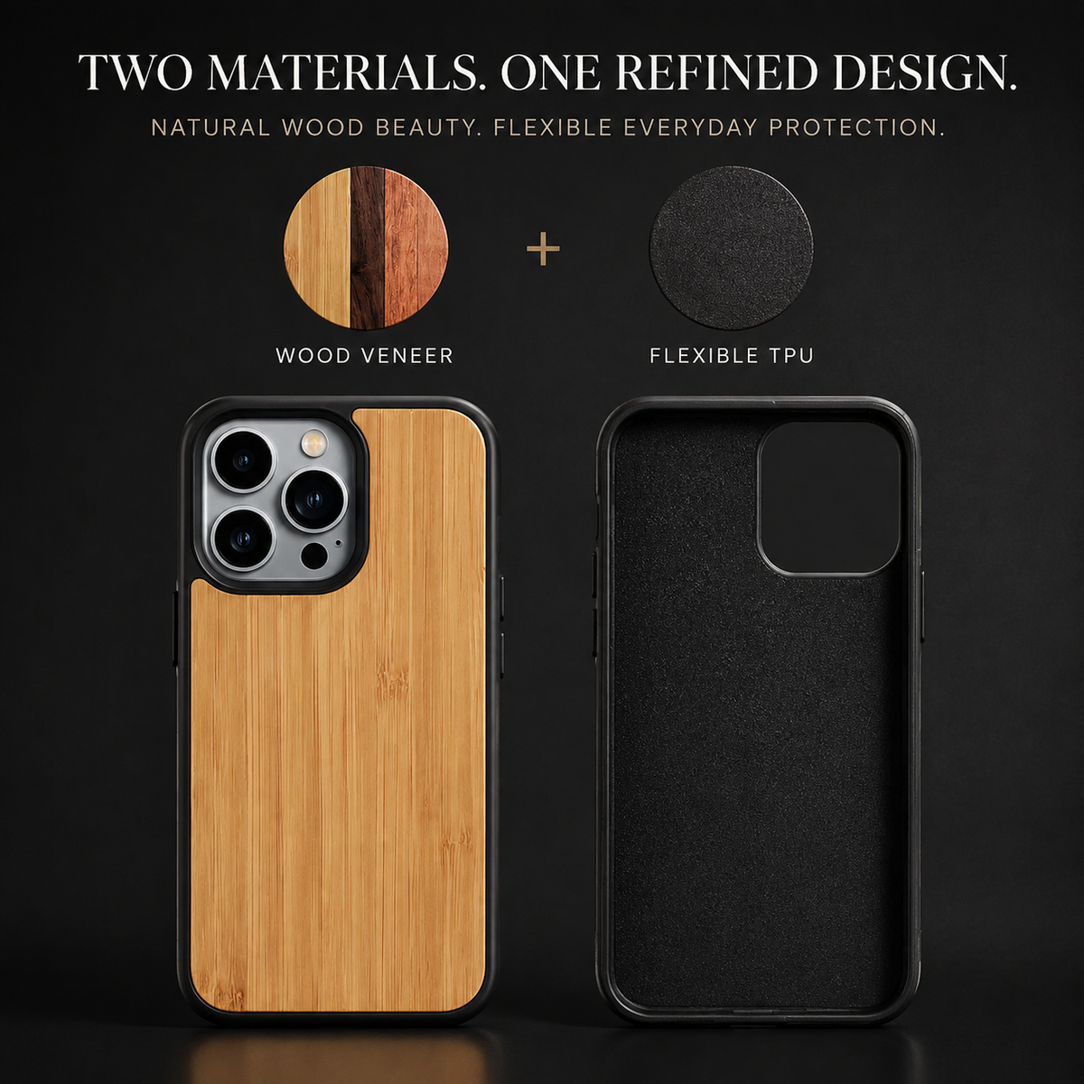 Premium iPhone Case MagSafe Compatible Solid Bamboo Wood Shockproof Hard Back Camera Lens Protection Slim Natural Design Lightweight Protective Cover
