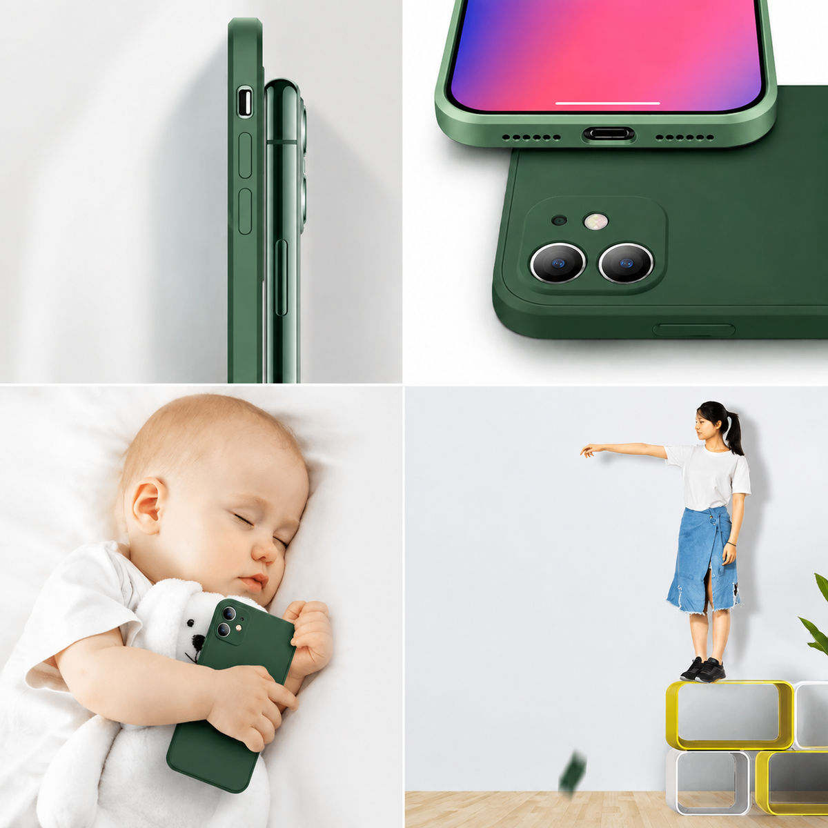 Premium iPhone Case MagSafe Compatible Square Liquid Silicone Shockproof Cover with Camera Lens Protection, Slim Soft-Touch Non-Slip Design