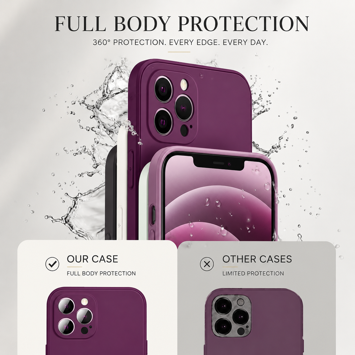 Premium iPhone Case MagSafe Compatible Square Liquid Silicone Shockproof Cover with Camera Lens Protection, Slim Soft-Touch Non-Slip Design